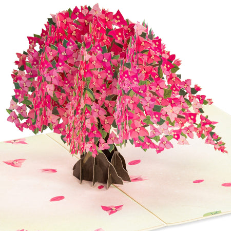 tree pop up greeting card, pink flower tree